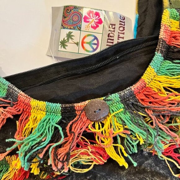 India Boutique 100% Cotton Hobo Nepal Bag Embroidered Rasta 420 Leaf Design NWT - Picture 8 of 8
